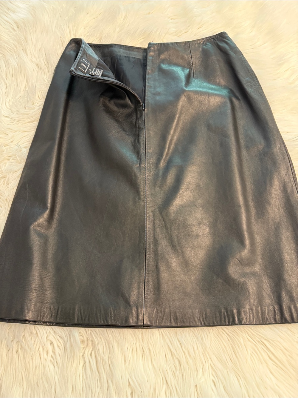 INC International Concepts Black 100% real Leather Midi Skirt size 12 length 24” - Picture 6 of 8